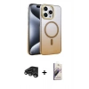 MARSİLYAN™- iPhone 15 Pro Max Kılıf Ahenk Doku Özel Seri - Siyah Bilvis 3D Mat Cam Ekran Koruyucu + Titanyum Gri Raze Metal Kamera Lens