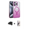 MARSİLYAN™- iPhone 15 Pro Max Kılıf Ahenk Doku Özel Seri - Siyah Bilvis 3D Mat Cam Ekran Koruyucu + Titanyum Gri Raze Metal Kamera Lens