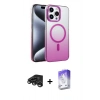 MARSİLYAN™- iPhone 15 Pro Max Kılıf Ahenk Doku Özel Seri - Siyah Bilvis 5in1 3D Magic Cam Ekran Koruyucu + Raze Metal Kamera Lens - TMGI