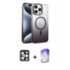 MARSİLYAN™- iPhone 15 Pro Max Kılıf Ahenk Doku Özel Seri - Siyah Bilvis 5in1 3D Magic Cam Ekran Koruyucu + PVD Metal Kamera Lens - LT