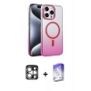 MARSİLYAN™- iPhone 15 Pro Max Kılıf Ahenk Doku Özel Seri - Siyah Bilvis 5in1 3D Magic Cam Ekran Koruyucu + Gümüş PVD Metal Kamera Lens