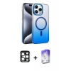 MARSİLYAN™- iPhone 15 Pro Max Kılıf Ahenk Doku Özel Seri - Siyah Bilvis 5in1 3D Magic Cam Ekran Koruyucu + PVD Metal Kamera Lens - LT