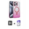 MARSİLYAN™- iPhone 15 Pro Max Kılıf Ahenk Doku Özel Seri - Siyah Bilvis 5in1 3D Magic Cam Ekran Koruyucu + PVD Metal Kamera Lens - SH