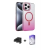 MARSİLYAN™- iPhone 15 Pro Max Kılıf Ahenk Doku Özel Seri - Siyah Bilvis 5in1 3D Magic Cam Ekran Koruyucu + Raze Metal Kamera Lens - TMGI