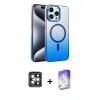 MARSİLYAN™- iPhone 15 Pro Max Kılıf Ahenk Doku Özel Seri - Siyah Bilvis 5in1 3D Magic Cam Ekran Koruyucu + PVD Metal Kamera Lens - GI