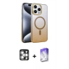 MARSİLYAN™- iPhone 15 Pro Max Kılıf Ahenk Doku Özel Seri - Siyah Bilvis 5in1 3D Magic Cam Ekran Koruyucu + Gümüş PVD Metal Kamera Lens
