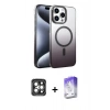 MARSİLYAN™- iPhone 15 Pro Max Kılıf Ahenk Doku Özel Seri - Siyah Bilvis 5in1 3D Magic Cam Ekran Koruyucu + PVD Metal Kamera Lens - GI