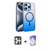MARSİLYAN™- iPhone 15 Pro Max Kılıf Ahenk Doku Özel Seri - Siyah Bilvis 5in1 3D Magic Cam Ekran Koruyucu + Gümüş PVD Metal Kamera Lens