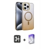 MARSİLYAN™- iPhone 15 Pro Max Kılıf Ahenk Doku Özel Seri - Siyah Bilvis 5in1 3D Magic Cam Ekran Koruyucu + PVD Metal Kamera Lens - GI