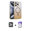 MARSİLYAN™- iPhone 15 Pro Max Kılıf Ahenk Doku Özel Seri - Siyah Bilvis 5in1 3D Magic Cam Ekran Koruyucu + PVD Metal Kamera Lens - SH