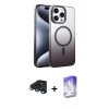 MARSİLYAN™- iPhone 15 Pro Max Kılıf Ahenk Doku Özel Seri - Siyah Bilvis 5in1 3D Magic Cam Ekran Koruyucu + Raze Metal Kamera Lens - LT