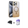 MARSİLYAN™- iPhone 15 Pro Max Kılıf Ahenk Doku Özel Seri - Siyah Bilvis 5in1 3D Magic Cam Ekran Koruyucu + Raze Metal Kamera Lens - LT