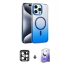 MARSİLYAN™- iPhone 15 Pro Max Kılıf Ahenk Doku Özel Seri - Siyah Bilvis 5in1 5D Magic Hayalet Cam Ekran Koruyucu + PVD Metal Kamera Lens - LT