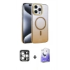 MARSİLYAN™- iPhone 15 Pro Max Kılıf Ahenk Doku Özel Seri - Siyah Bilvis 5in1 5D Magic Hayalet Cam Ekran Koruyucu + PVD Metal Kamera Lens - GS