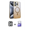 MARSİLYAN™- iPhone 15 Pro Max Kılıf Ahenk Doku Özel Seri - Siyah Bilvis 5in1 5D Magic Hayalet Cam Ekran Koruyucu + PVD Metal Kamera Lens - LT