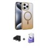 MARSİLYAN™- iPhone 15 Pro Max Kılıf Ahenk Doku Özel Seri - Siyah Bilvis 5in1 5D Magic Hayalet Cam Ekran Koruyucu + Raze Metal Kamera Lens - SH