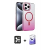 MARSİLYAN™- iPhone 15 Pro Max Kılıf Ahenk Doku Özel Seri - Siyah Bilvis 5in1 5D Magic Hayalet Cam Ekran Koruyucu + PVD Metal Kamera Lens - GI