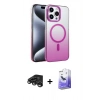 MARSİLYAN™- iPhone 15 Pro Max Kılıf Ahenk Doku Özel Seri - Siyah Bilvis 5in1 5D Magic Hayalet Cam Ekran Koruyucu + Titanyum Gri Raze Metal Kamera Lens