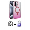 MARSİLYAN™- iPhone 15 Pro Max Kılıf Ahenk Doku Özel Seri - Siyah Bilvis 5in1 5D Magic Hayalet Cam Ekran Koruyucu + PVD Metal Kamera Lens - GS