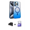 MARSİLYAN™- iPhone 15 Pro Max Kılıf Ahenk Doku Özel Seri - Siyah Bilvis 5in1 5D Magic Hayalet Cam Ekran Koruyucu + Titanyum Gri Raze Metal Kamera Lens