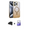 MARSİLYAN™- iPhone 15 Pro Max Kılıf Ahenk Doku Özel Seri - Siyah Bilvis 5in1 5D Magic Hayalet Cam Ekran Koruyucu + Titanyum Gri Raze Metal Kamera Lens