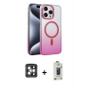 MARSİLYAN™- iPhone 15 Pro Max Kılıf Ahenk Doku Özel Seri - Siyah Bilvis Hayalet Cam Ekran Koruyucu + PVD Metal Kamera Lens - GI