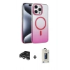 MARSİLYAN™- iPhone 15 Pro Max Kılıf Ahenk Doku Özel Seri - Siyah Bilvis Hayalet Cam Ekran Koruyucu + Gümüş Raze Metal Kamera Lens