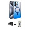 MARSİLYAN™- iPhone 15 Pro Max Kılıf Ahenk Doku Özel Seri - Siyah Bilvis Hayalet Cam Ekran Koruyucu + Gümüş Raze Metal Kamera Lens