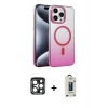 MARSİLYAN™- iPhone 15 Pro Max Kılıf Ahenk Doku Özel Seri - Siyah Bilvis Hayalet Cam Ekran Koruyucu + PVD Metal Kamera Lens - LT