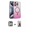MARSİLYAN™- iPhone 15 Pro Max Kılıf Ahenk Doku Özel Seri - Siyah Bilvis Hayalet Cam Ekran Koruyucu + PVD Metal Kamera Lens - GS