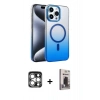 MARSİLYAN™- iPhone 15 Pro Max Kılıf Ahenk Doku Özel Seri - Siyah Bilvis Hayalet Cam Ekran Koruyucu + PVD Metal Kamera Lens - GS