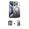 MARSİLYAN™- iPhone 15 Pro Max Kılıf Ahenk Doku Özel Seri - Siyah Bilvis Hayalet Cam Ekran Koruyucu + PVD Metal Kamera Lens - LT