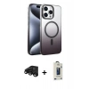 MARSİLYAN™- iPhone 15 Pro Max Kılıf Ahenk Doku Özel Seri - Siyah Bilvis Hayalet Cam Ekran Koruyucu + Raze Metal Kamera Lens - SH