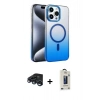 MARSİLYAN™- iPhone 15 Pro Max Kılıf Ahenk Doku Özel Seri - Siyah Bilvis Hayalet Cam Ekran Koruyucu + Raze Metal Kamera Lens - LT