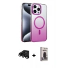 MARSİLYAN™- iPhone 15 Pro Max Kılıf Ahenk Doku Özel Seri - Siyah Bilvis Hayalet Cam Ekran Koruyucu + Raze Metal Kamera Lens - SH