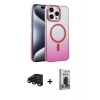 MARSİLYAN™- iPhone 15 Pro Max Kılıf Ahenk Doku Özel Seri - Siyah Bilvis Hayalet Cam Ekran Koruyucu + Raze Metal Kamera Lens - SH