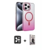 MARSİLYAN™- iPhone 15 Pro Max Kılıf Ahenk Doku Özel Seri - Siyah Bilvis Hayalet Cam Ekran Koruyucu + PVD Metal Kamera Lens - SH