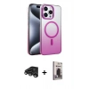 MARSİLYAN™- iPhone 15 Pro Max Kılıf Ahenk Doku Özel Seri - Siyah Bilvis Hayalet Cam Ekran Koruyucu + Raze Metal Kamera Lens - TMGI