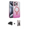 MARSİLYAN™- iPhone 15 Pro Max Kılıf Ahenk Doku Özel Seri - Siyah Bilvis Hayalet Cam Ekran Koruyucu + Raze Metal Kamera Lens - TMGI