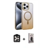 MARSİLYAN™- iPhone 15 Pro Max Kılıf Ahenk Doku Özel Seri - Siyah Bilvis Hayalet Cam Ekran Koruyucu + PVD Metal Kamera Lens - TU