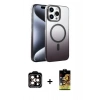 MARSİLYAN™- iPhone 15 Pro Max Kılıf Ahenk Doku Özel Seri - Siyah Buffer Cam Ekran Koruyucu + PVD Metal Kamera Lens - TU
