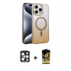 MARSİLYAN™- iPhone 15 Pro Max Kılıf Ahenk Doku Özel Seri - Siyah Buffer Cam Ekran Koruyucu + PVD Metal Kamera Lens - LT