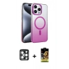 MARSİLYAN™- iPhone 15 Pro Max Kılıf Ahenk Doku Özel Seri - Siyah Buffer Cam Ekran Koruyucu + PVD Metal Kamera Lens - LT
