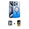 MARSİLYAN™- iPhone 15 Pro Max Kılıf Ahenk Doku Özel Seri - Siyah Buffer Cam Ekran Koruyucu + PVD Metal Kamera Lens - LT