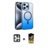 MARSİLYAN™- iPhone 15 Pro Max Kılıf Ahenk Doku Özel Seri - Siyah Buffer Cam Ekran Koruyucu + PVD Metal Kamera Lens - GS
