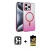 MARSİLYAN™- iPhone 15 Pro Max Kılıf Ahenk Doku Özel Seri - Siyah Buffer Cam Ekran Koruyucu + PVD Metal Kamera Lens - LT