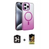 MARSİLYAN™- iPhone 15 Pro Max Kılıf Ahenk Doku Özel Seri - Siyah Buffer Cam Ekran Koruyucu + PVD Metal Kamera Lens - TU