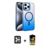 MARSİLYAN™- iPhone 15 Pro Max Kılıf Ahenk Doku Özel Seri - Siyah Buffer Cam Ekran Koruyucu + PVD Metal Kamera Lens - GI