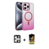 MARSİLYAN™- iPhone 15 Pro Max Kılıf Ahenk Doku Özel Seri - Siyah Buffer Cam Ekran Koruyucu + PVD Metal Kamera Lens - GS