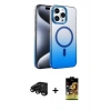 MARSİLYAN™- iPhone 15 Pro Max Kılıf Ahenk Doku Özel Seri - Siyah Buffer Cam Ekran Koruyucu + Raze Metal Kamera Lens - SH